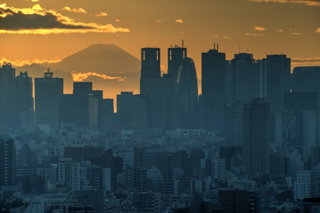 【写真】文京シビックセンターからの富士山と夕景(2015.11.15)